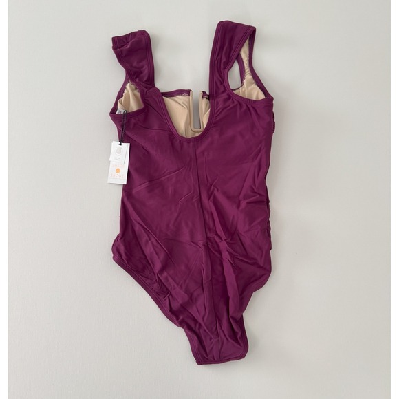Shade‎ & Shore One Piece Swimsuit Square Neck Cap Sleeve Plum Purple S - Picture 4 of 10